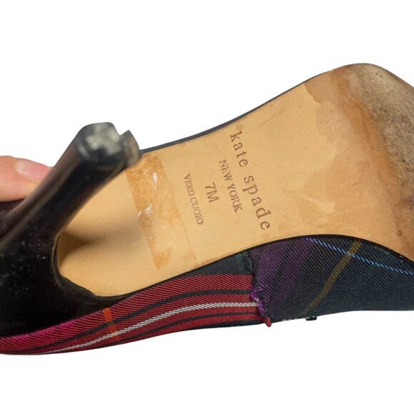 Kate Spade New York Plaid 7M Heels Multicolor Leather - Picture 3 of 5